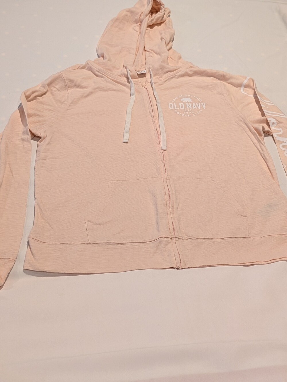 L Old Navy Women's Pale Peach Loghtweight Zip Hoodie